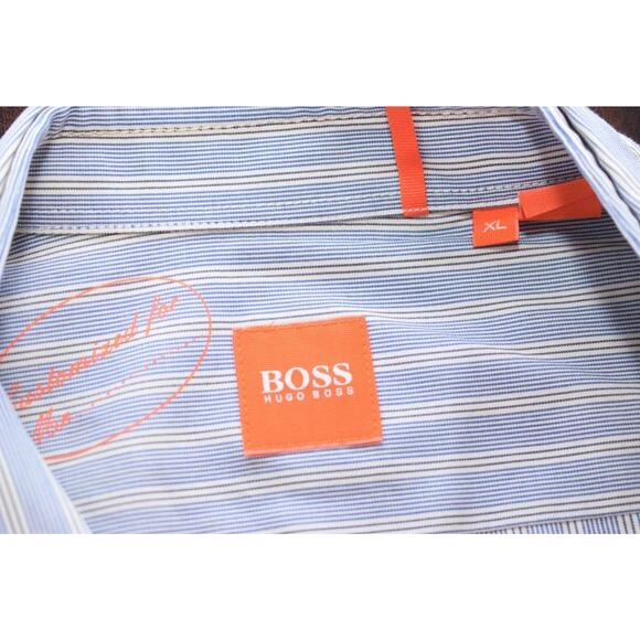 26266 Mens Hugo Boss Orange Label Striped Long Sleeve Dress Shirt Size XL - Picture 8 of 9